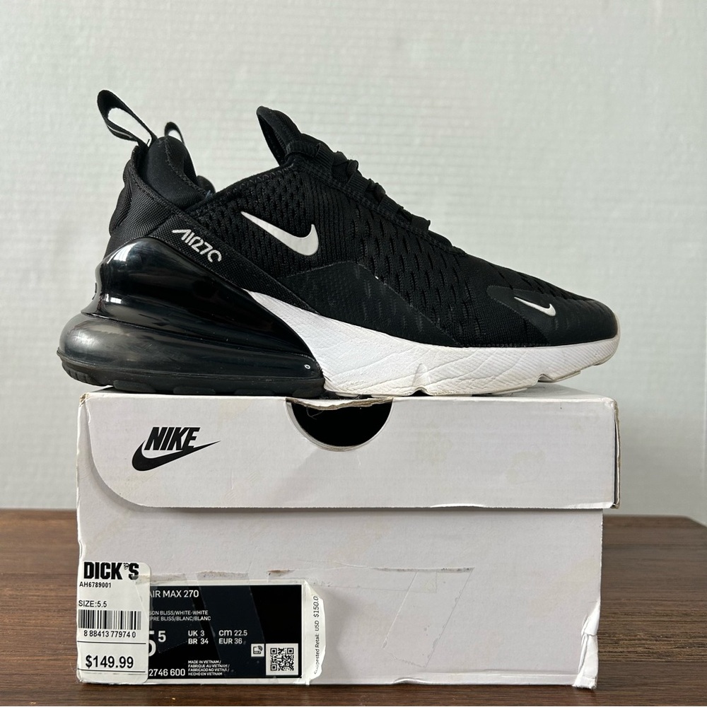 Nike Air Max 270 Black White Women Shoes Size 5.5